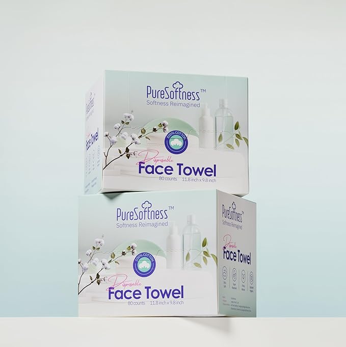 Luxuriously Soft Disposable Face Towel, 100% Cotton, Extra Large 12" x 10" Ultra Soft Dry Wipe for Face Wash, Makeup Remover, Bio-Based Towelette for Sensitive Skin 160 Count (2 Pack)