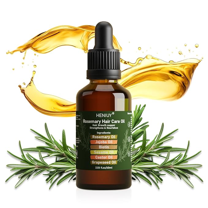 Pure Rosemary Oil Blended with Castor, Sesame, Jojoba and Grapeseed Oils to Promote Hair Growth, Biotin and Strengthen Hair, Dark Glass Bottle with Dropper 2Fl Oz