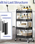 TOOLF 4-Tier Metal Rolling Cart with Wheels, Storage Utility Organizer Cart for Kitchen, Bathroom, Office, Baby Essentials & Makeup - Lockable Casters, Easy Assembly, Large Capacity, Black