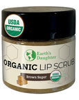 Earth's Daughter Organic Brown Sugar Lip Scrub 0.7 oz - USDA Organic Lip Exfoliator Scrub for Dry Lips - Fair Trade, Brown Sugar, Jojoba Oil, Beeswax, Coconut Oil - Scrubber Exfoliator