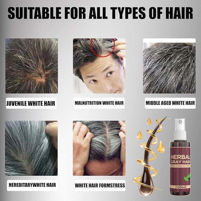 Herbal Gray Hair Spray, Gray Hair Verse Hair Darkening Conditioner Spray, Reverse Grey Hair Coloring Essence for 4 Weeks Gradual Results, 100ML