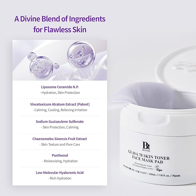 BENTON Guava 70 Skin Toner Face Mask Pad 70 Sheets - Easter Basket Essentials, Skin Soothing and Moisturizing Effect for All Skin Types, Elastic Skin, Pore Care, Korean Skin Care
