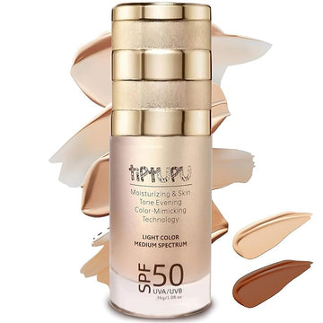 SPF 50 Liquid Foundation,Long Lasting,Moisturizing,Matte & Non-Comedogenic Foundation Makeup for All Skin,Medium-Full Coverage (Light, 1.05 FL.OZ (Pack of 1))