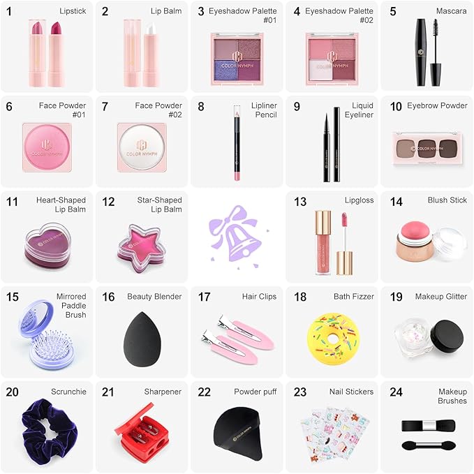 Color Nymph Makeup Advent Calendar 2025, 24 Days Advent Calendar Mystery Box for Christmas, Makeup Gift Sets - Xmas Beauty Countdown Calendar Cosmetics Kit for Women Girls Teens Daughters #Purple