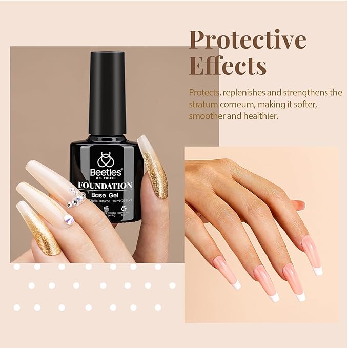 Beetles Gel Top Coat Base Coat and Cuticle Oil Set 3Pcs, No Wipe Top Gel Glossy Shine Long Lasting, Cuticle Oil Care for Dry Damaged for Stronger Nails Fall Nail Gifts For Girls