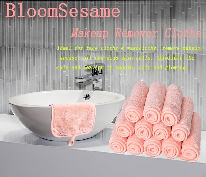 Makeup Remover Cloths for Face, Eye, Lips - Reusable Makeup Remover Pads Soft Microfiber Facial Cleansing Cloths 8 x 8 inch 6 Pack (Coral)