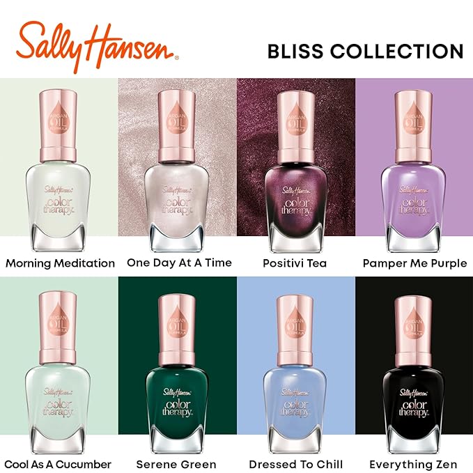 Sally Hansen Color Therapy, Serene Green, Argan Oil, Long Lasting, Nail Treatment, Semi Opaque, Shiny Green Nail Polish
