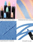 evpct Royal Blue Shimmer Cream Eye Shadow Brightener Sticks Set for Eyes, Blue Shimmery Matte Pencil Eye shadow Applicator Stick Pen Palette Makeup Waterproof sombras en crema para ojos 13#