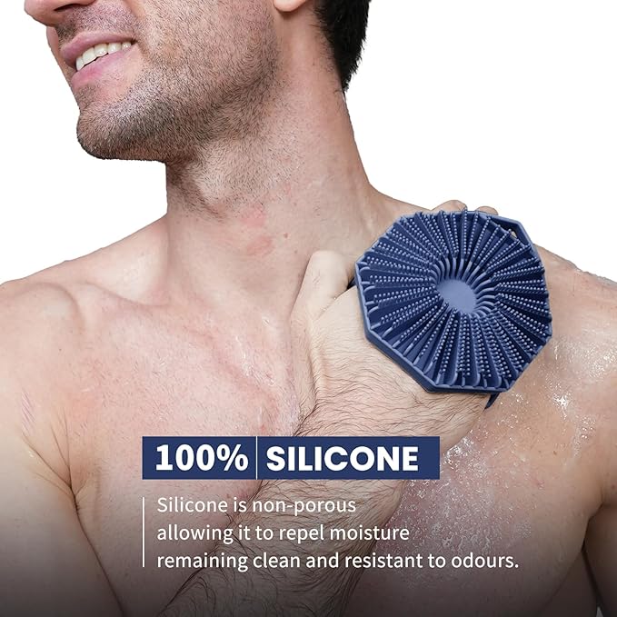 iTOKGOK® Premium 2-in-1 Silver-Infused Silicone Body Scrubber, Double-Sided Design Body Brush Silicone Body Scrubber Exfoliating Body Brushes for Sensitive Skin for Showering, Silicone Loofah - Blue