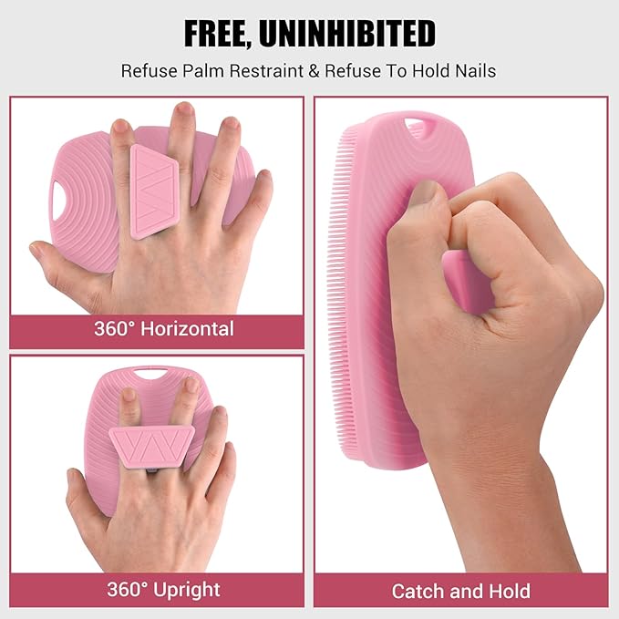 Zinc Infused Silicone Body Scrubber for Shower,Food-Grade Handheld Cleansing Skin Brush, Gentle Exfoliating and Lather Well - Pink