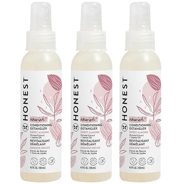 The Honest Company Conditioning Hair Detangler 3-Pack | Leave-in Conditioner + Fortifying Spray | Tear-free, Cruelty-Free, Hypoallergenic | Almond Nourishing, 4 fl oz each (pack of 3)