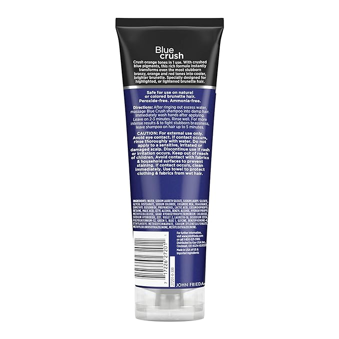 John Frieda Blue Crush Shampoo and Conditioner Set for Brunettes, Nourishes Color-Treated and Natural Hair, Blue Pigments for Vibrant, Cool-Toned Brunette Hair, 8.3 Oz, Pack of 2