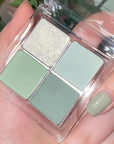 Matte Light Green Glitter Eye Shadow Makeup Palette 4 Colors, Highly Pigmented Mint And Seafoam Green Waterproof Eyeshadow Palette For Woman