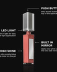Pure Illumination Light-Up Lip Gloss with LED-Lit Applicator Brush + Side Mirror, Non-Sticky, Moisturizing Hydrating Lip Glosses with Lanolin, Jojoba Oil, & Vitamin E, Classy