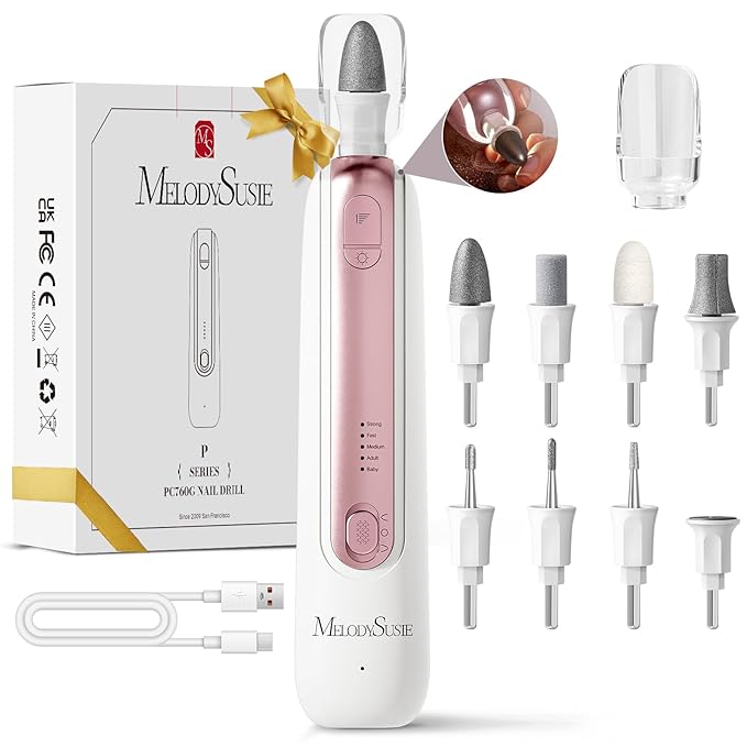 MelodySusie Professional Manicure Pedicure Kit,8-in-1 Electric Nail Drill Set with 5 Speeds,Rechargeable Cordless E-File with 360° LED Light,Perfect Hand Foot Care Trimmer Polish Tools - PC760G