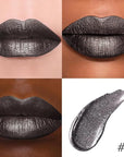 evpct Black Metallic Glitter Lip Liner and Lipstick Combo Lip Gloss Stain Set Makeup for Women Long Lasting Waterproof 24, Goth Gothic Halloween Metallic Shimmer Frosted Iridescent Liquid Lipstick 17