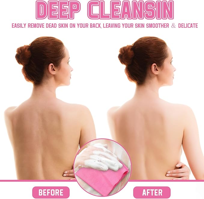 Tatuo 4 Pieces Korean Exfoliating Washcloth Body Back Scrubber Japanese Italy Exfoliating Cloth 35.5 Inch Long Bath Towel Washcloth Dead Skin Remover for Men Women(Mixed Color)