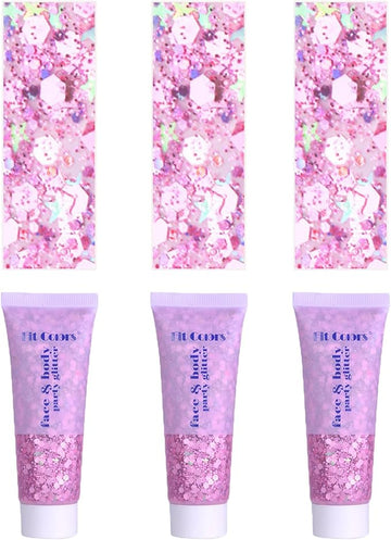 Face Body Glitter, Hair Glitter Sparkles Chunky Face Glitter Gel for Girls Makeup Singer Concerts Mermaid Festival Sequins Face Paint (3pc Pink)
