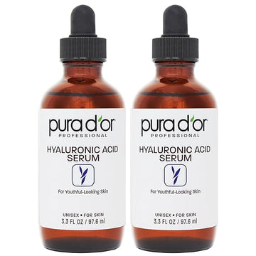PURA D'OR Hyaluronic Acid Serum For Deep Hydration (3.3oz x2 = 6.6oz) Anti-Aging, Plumping & Moisturizing Formula For Smooth, Supple Skin - Natural Skincare Boost - Fine Lines & Wrinkle Reducer
