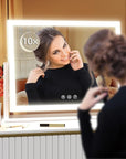 Lighted Makeup Mirror, 17.3"x13" Hollywood Vanity Mirror with Led Lights, Three Color Lighting Modes, and 10X Magnification Mirror, Smart Touch Control, 360°Rotation (White, Gift Box)