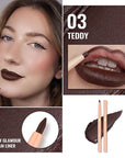 Oulac Brown Lip Liner Pencil, 2in1 Retractable Makup Crayon for Lipliner and Eyeliner, Highly Pigmented, Smooth, Long Lasting and Waterproof Formula, Vegan Beauty, 03 Teddy