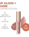 Beauty For Real Lip Gloss + Shine, Plumping High Shine Hydrating Gloss, Turned On, Sheer Lip Bite Nude, Light + Mirror, Cruelty Free, 0.15 fl oz