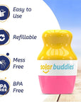 Solar Buddies Sunscreen Applicator - Single Pink - Refillable Roll on Sponge Sunscreen, Suncream & Lotion Applicator For Kids, Adults & Families - Holds 3.4fl oz, Perfect Size for Travel
