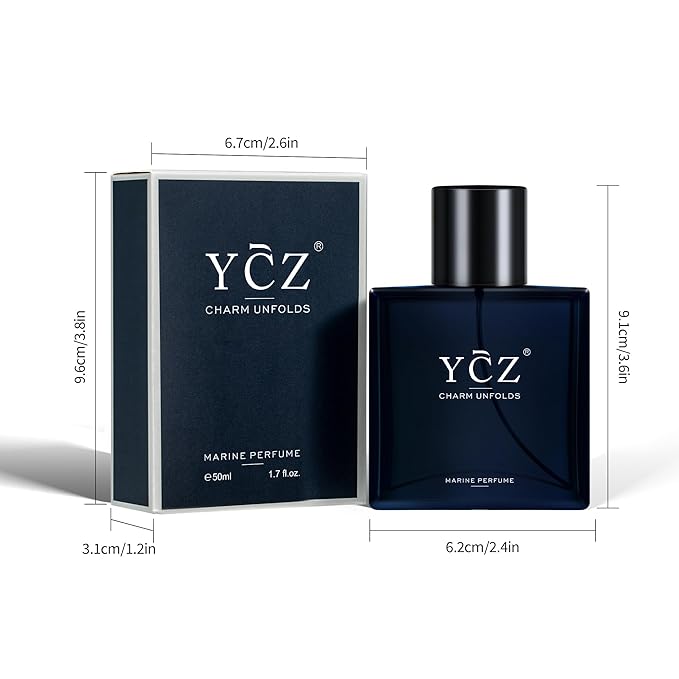 Ycz Charm Unfolds Marine Perfume for Men, 1.7 oz. Long Lasting Eau De Parfum Cologne For Men, Oriental Woody Fragrance - Ideal Special Occasions, Making it the Ideal gentlemen’s Gift (2-Pack).