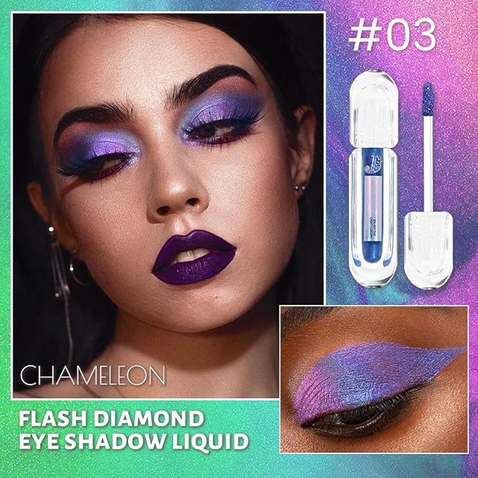 AMY'S DIARY Duochrome MultiChrome Chameleon Liquid Metallic Eyeshadow, High-Impact Multi-Dimensional Finish,Purple blue Silky Smooth and High Pigment Holographic Glitter Eyeshadow Makeup (03#)