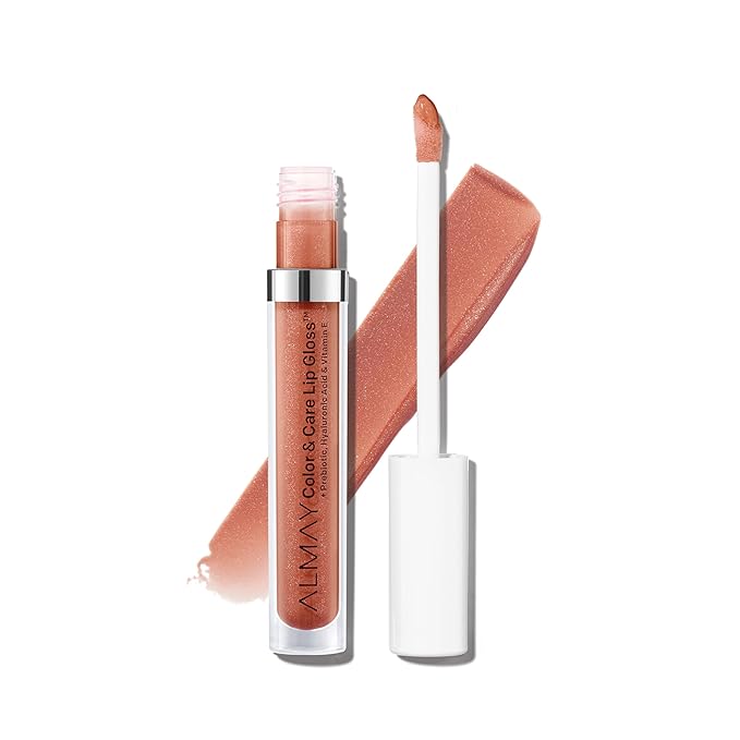 Almay Color & Care Hydrating Lip Gloss, Soft Natural Hues, Prebiotic Complex, Hyaluronic Filling-Sphere Technology, 300 Glitters Gold, 0.1 Fl Oz