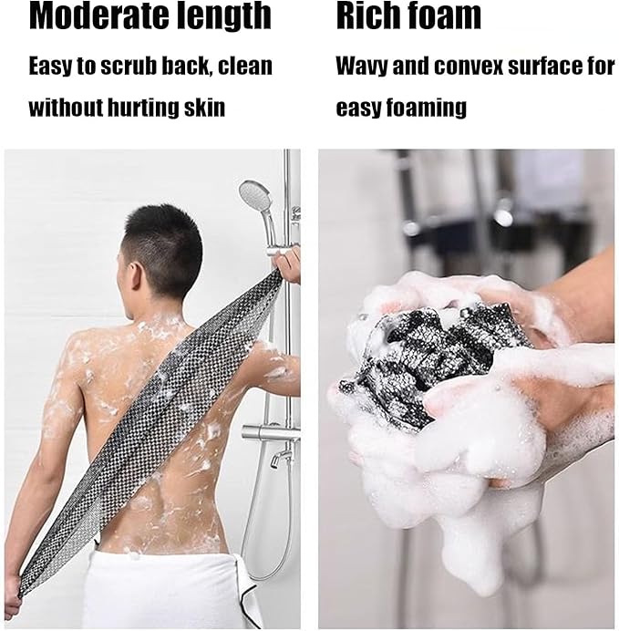 Exfoliating Shower Towel, Back and Body Exfoliator Towel, Scrub Cloth, Bath Towel, Portable Bath Towel, Travel and Quick Drying, for Women and Men (2pcs-B)