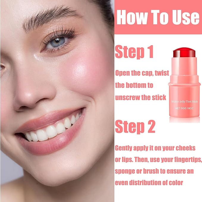 Milk Cooling Water Jelly Tint, Jelly Blush Stick Makeup Jelly Tint, Milk Jelly Blush, Cruelty Free, Blush Stick for Cheeks and Lips