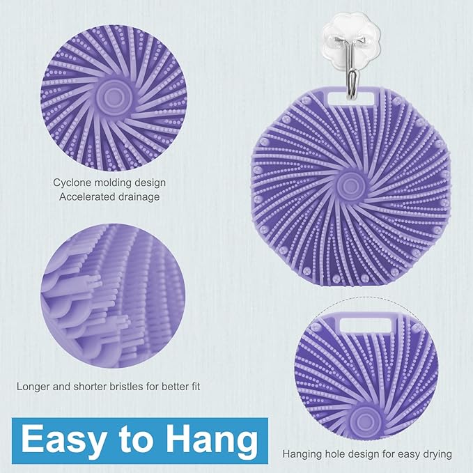 Silicone Body Scrubber，Exfoliating Body Scrubbers for use in Shower,Silicone Body Brush for Showering and Anti-Slippery Handles for All Skin Types (Purple)