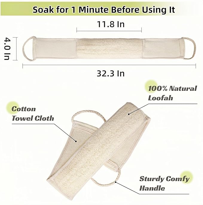Natural Loofah Sponge Back Scrubber for Bath Shower, Exfoliating Body Scrubber, Shower Loofah Scrubber for Men and Women, Bath Sponge, Body Scrub, to Clean Your Body Deeply, Invigorate Your Skin