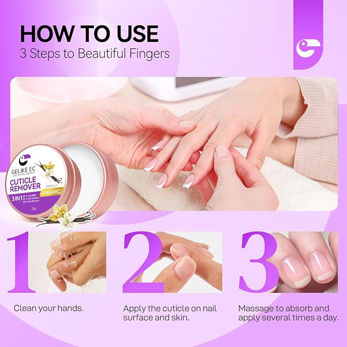 gelike ec Organic Nail Cuticle Remover for Salon: Vanilla 3 In 1 Natural Cuticle Softener Exfoliator Moisturizer for Professional Manicure