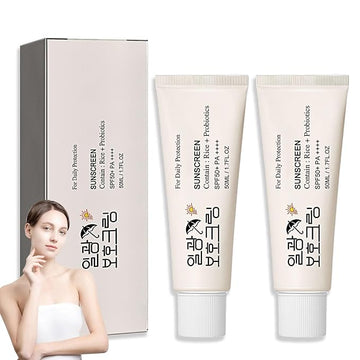 2PCS Korean Face Rice Sunscreen SPF 50+ PA++++,Moisturizing Facial Sunscreen Korean UV Defense and Skin Care for All Skin Types,Non-Greasy Korean Sunscreen Sun Screen Rice for Face and Body