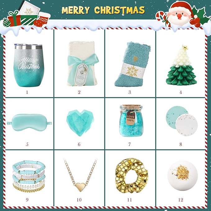 Advent Calendar 2025 Women-12 Days of Christmas Advent Calendars for Adult Women and Teen Girls, Luxury Spa Self Care Christmas Gifts Basket Countdown Calendar for Mom Wife Girlfriend Green