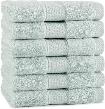 Aston & Arden Egyptian Wash Cloths - Pack of 6 - Oversized Ultra Soft Thick & Absorbent, 100% Ringspun Egyptian Cotton Bathroom Towel for Spa, Hotel, 600 GSM, 13 x 13 in, Green