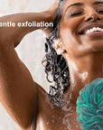 SHOWER BOUQUET 2-Sided-Loofah-Back-Scrubber & Bath-Sponge Set // 1-Long-Handle-Back-Brush Plus 2-Extra-Large 75g Soft Mesh Poufs, Men & Women - Exfoliate with Full Pure Cleanse in Bathing Accessories
