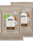 Yes To Face Wipes for Women and Men, Restoring Facial Cleansing Wipes for use as a Make Up Remover, Cleaning, Soothing, Coconut (Pack of 2)