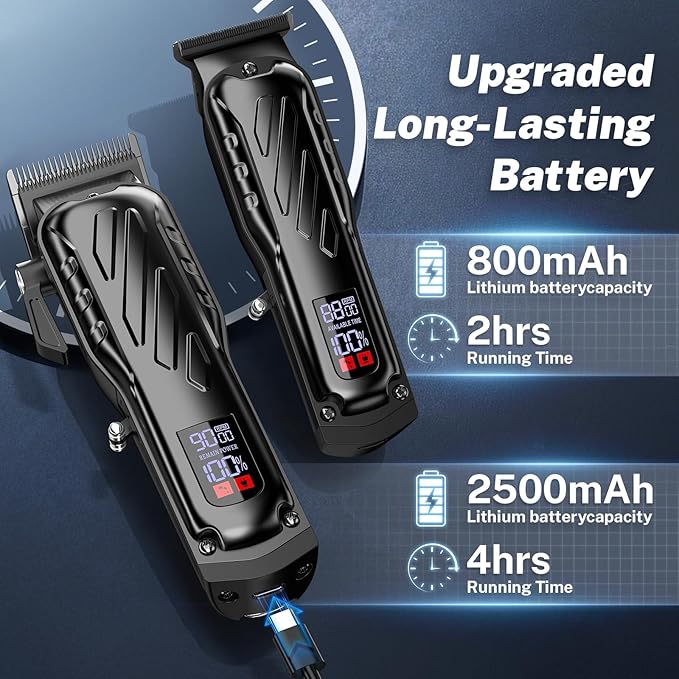 Brightup Barber Hair Clippers [Brushless 9000RPM & Cordless] for Men, Professional Clippers & Trimmers Set with USB-C Charging Stand, Hair Tools Cutting Kit with LCD Display, Gift for Men
