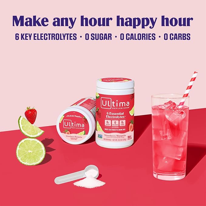 Ultima Replenisher Mocktini Electrolyte Drink Mix – Strawberry Margarita, 90 Servings – Hydration Powder with 6 Electrolytes & Trace Minerals – Keto Friendly, Non-GMO & Sugar-Free Electrolyte Powder