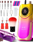 Portable Electric Nail Drill Cordless,35000 RPM Electric Nail File with Holder,Rechargeable Nail Drill E Filer for Nails,Electric Nail Buffer Nail Filer Electric Tool for Women (Gradient Purple Gold)