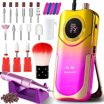 Portable Electric Nail Drill Cordless,35000 RPM Electric Nail File with Holder,Rechargeable Nail Drill E Filer for Nails,Electric Nail Buffer Nail Filer Electric Tool for Women (Gradient Purple Gold)