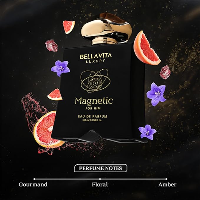 BELLAVITA Luxury Mood Collection MAGNETIC Perfume for Men 100ml | Pheromone Inspired Technology Long Lasting Fragrance | Notes of Grapefruit, Jasmine and Vanilla | Gourmet, Spicy Premium Fragrance