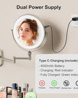 9" Wall Mounted Lighted Makeup Mirror,4000mAh Rechargeable Double Sided 1X/10X Magnifying Mirror with Light,3 Color Lights,Touch Dimmable,Extended Arm 360 Rotation Wall Mounted Makeup Mirror