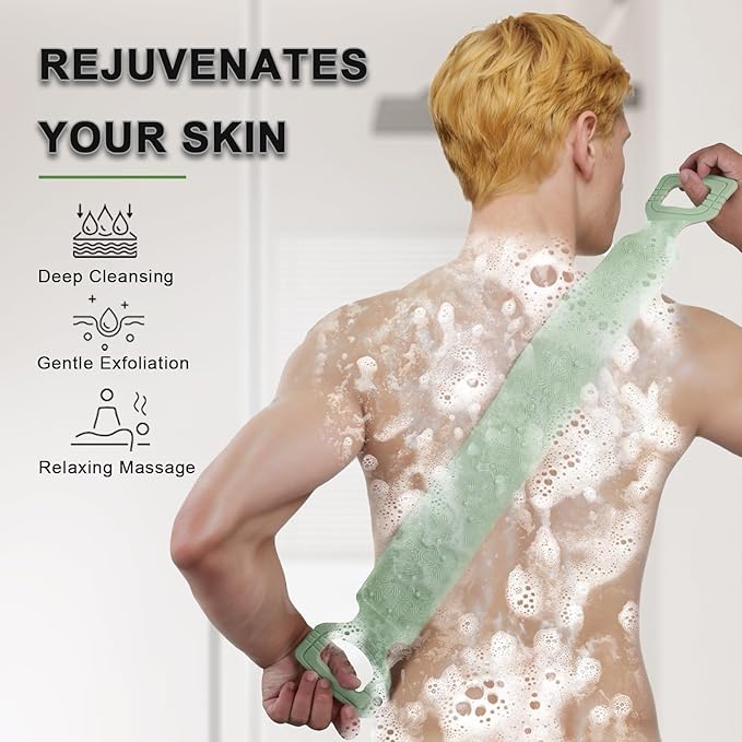 Exfoliating Back Scrubber for Shower, Back Massage Bath Brush, Double-Sided Back Scrub Washcloth to Clean Your Body Deeply for Men & Women Skin Care (Green)