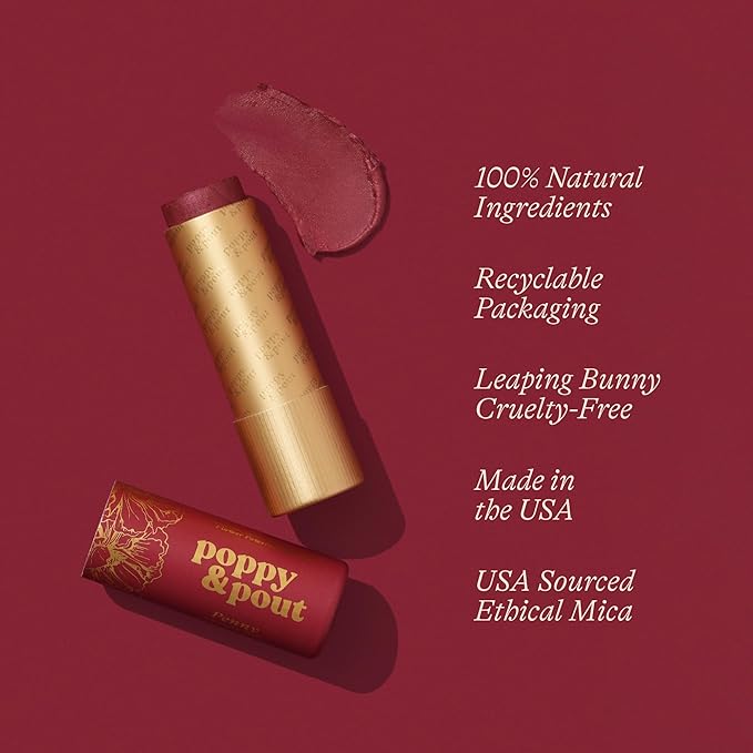 Poppy & Pout All Natural Lip Tint, Cardboard Tube, Hand-Filled, Beeswax, Vitamin E, Coconut Oil, Cruelty Free, All-Natural Shades (Penny)