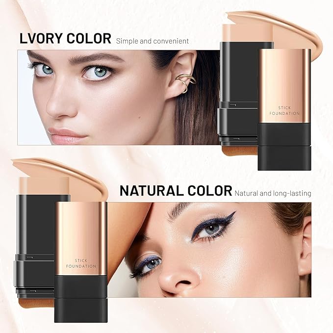 2 In 1 Anti Wrinkle Foundation Stick, Korea Flawless Eraser Foundation Stick- Hydrating Lightweight, Double Head Foundation Make Up Stick with Brush,Multi-Use Face Makeup Contour Stick(Natural, 1PC)