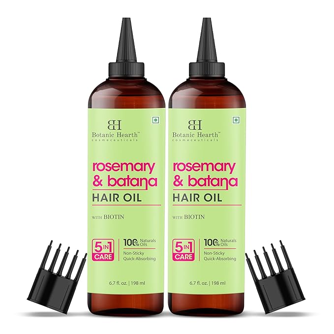 Botanic Hearth 100% Pure Rosemary Batana Oil For Hair Growth | Infused with Biotin, Jojoba, Castor Oil | Hair Oil Repairs Dry Damaged Hair, Strengthening, Healthier - Hair Tonic, 2 fl oz, 2pack
